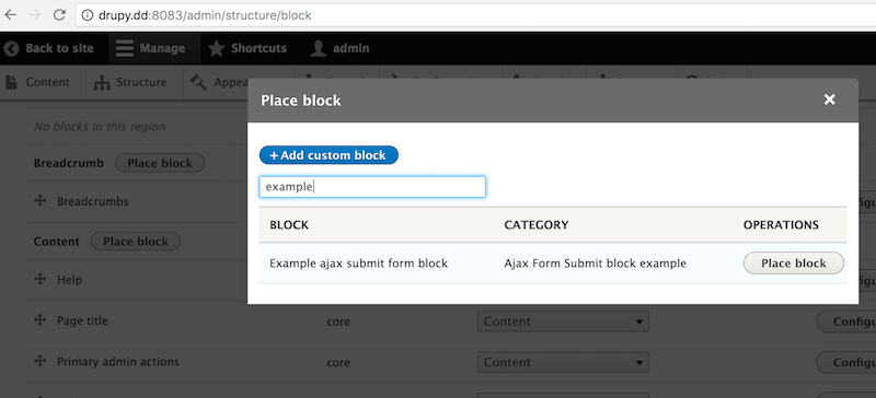 placing our custom block in the content region